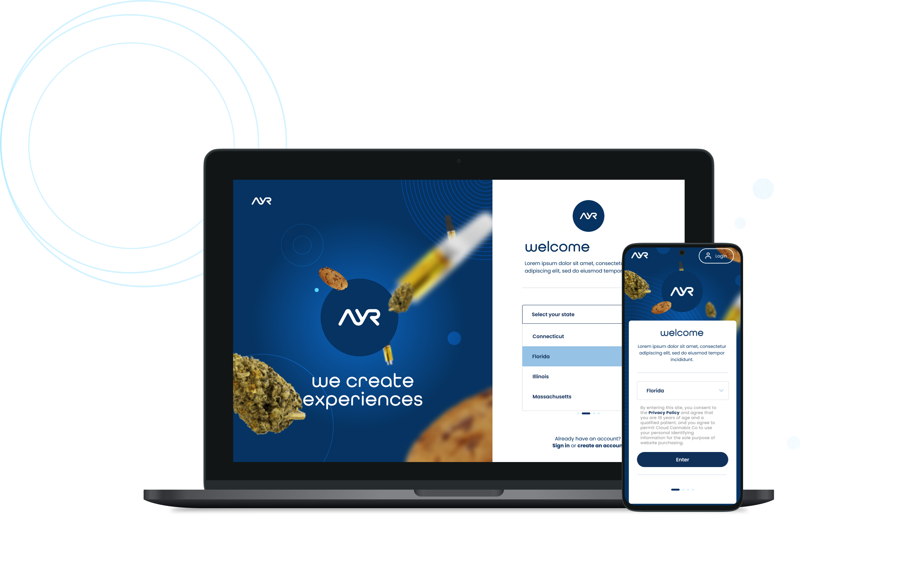 ayr mockups showing age gate on desktop and mobile